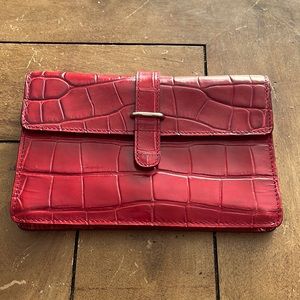 FURLA Deep red Crocodile embossed 100% Italian Leather clutch/mini bag .